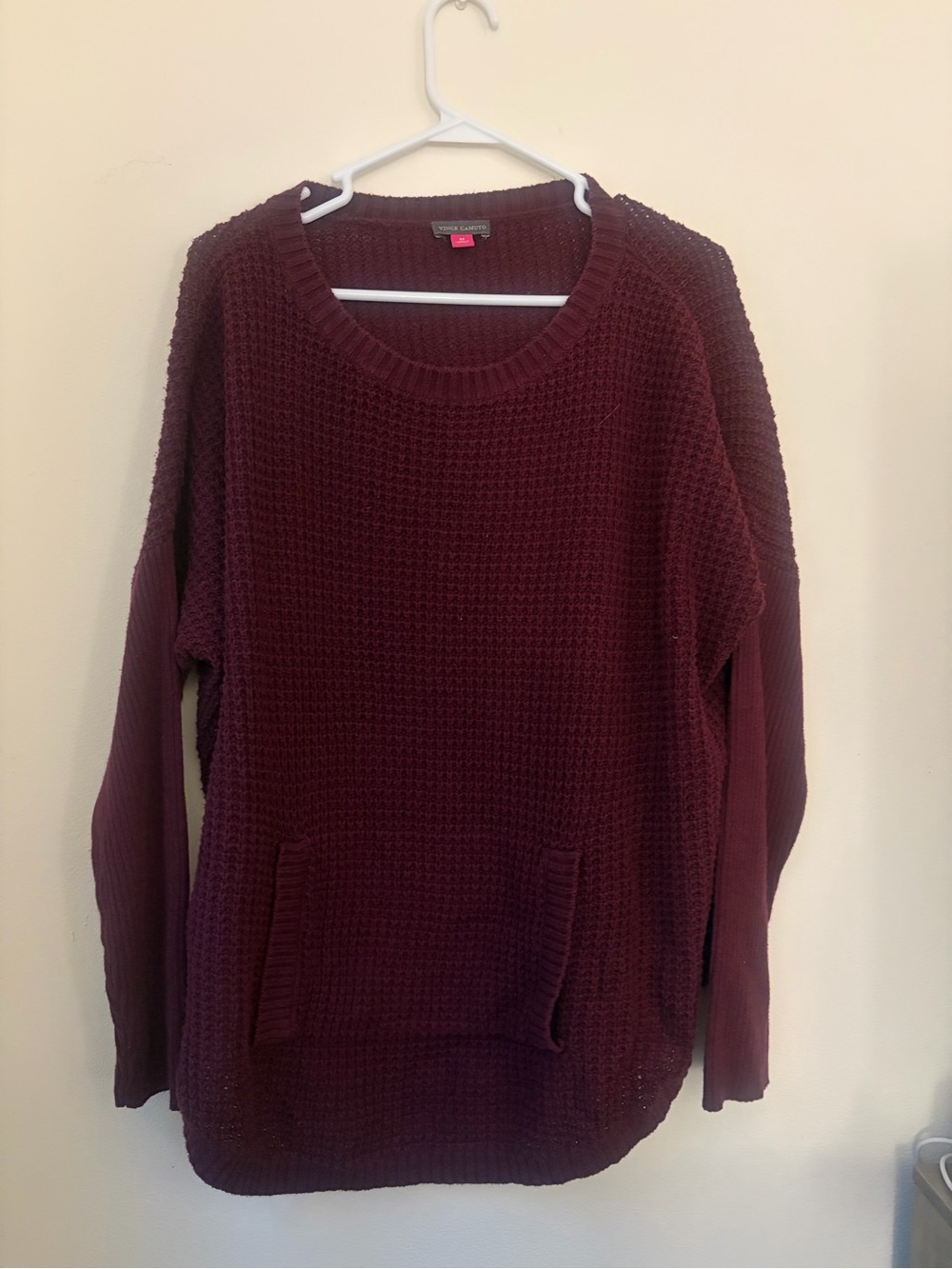 Vince Camuto Maroon Scoop-Neck Waffle Knit Sweater